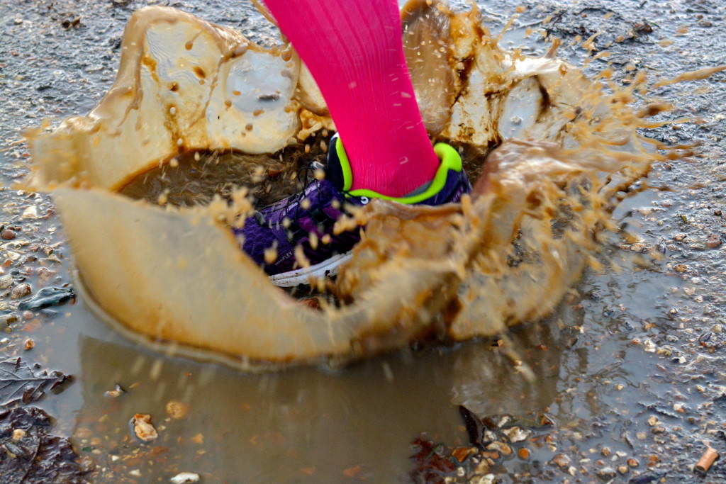 GTX Salomon trail shoe in puddle