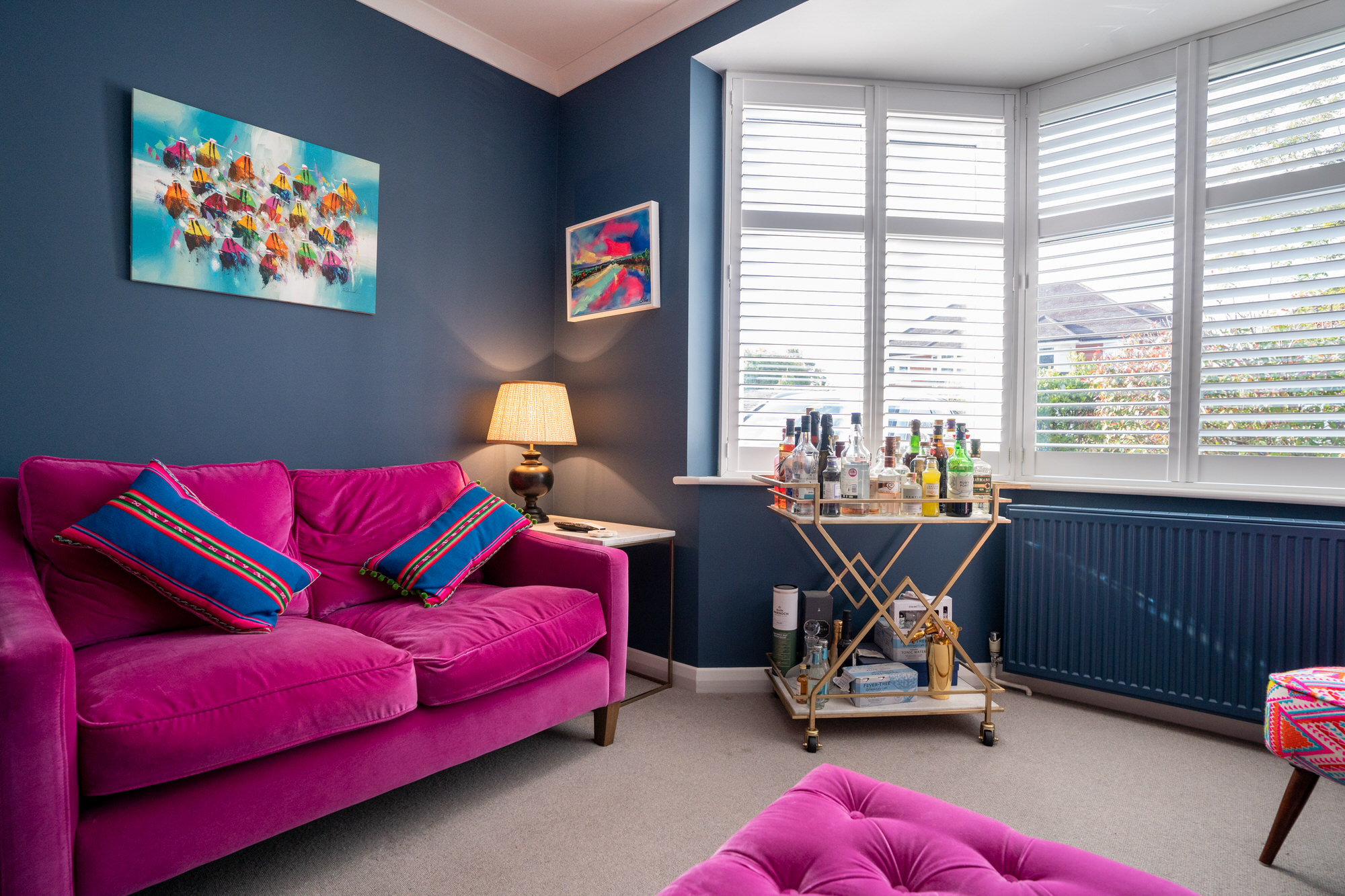Stiffkey Blue & Bright Pink Sitting Room Design